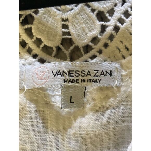 Vanessa Zani Women Tunic Blouse Lace Italy Linen White SZ L - Picture 9 of 10